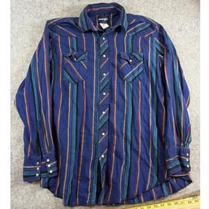 VINTAGE 90s Wrangler Button Up Shirt Mens XL Striped Pearl Snap Western Cowboy